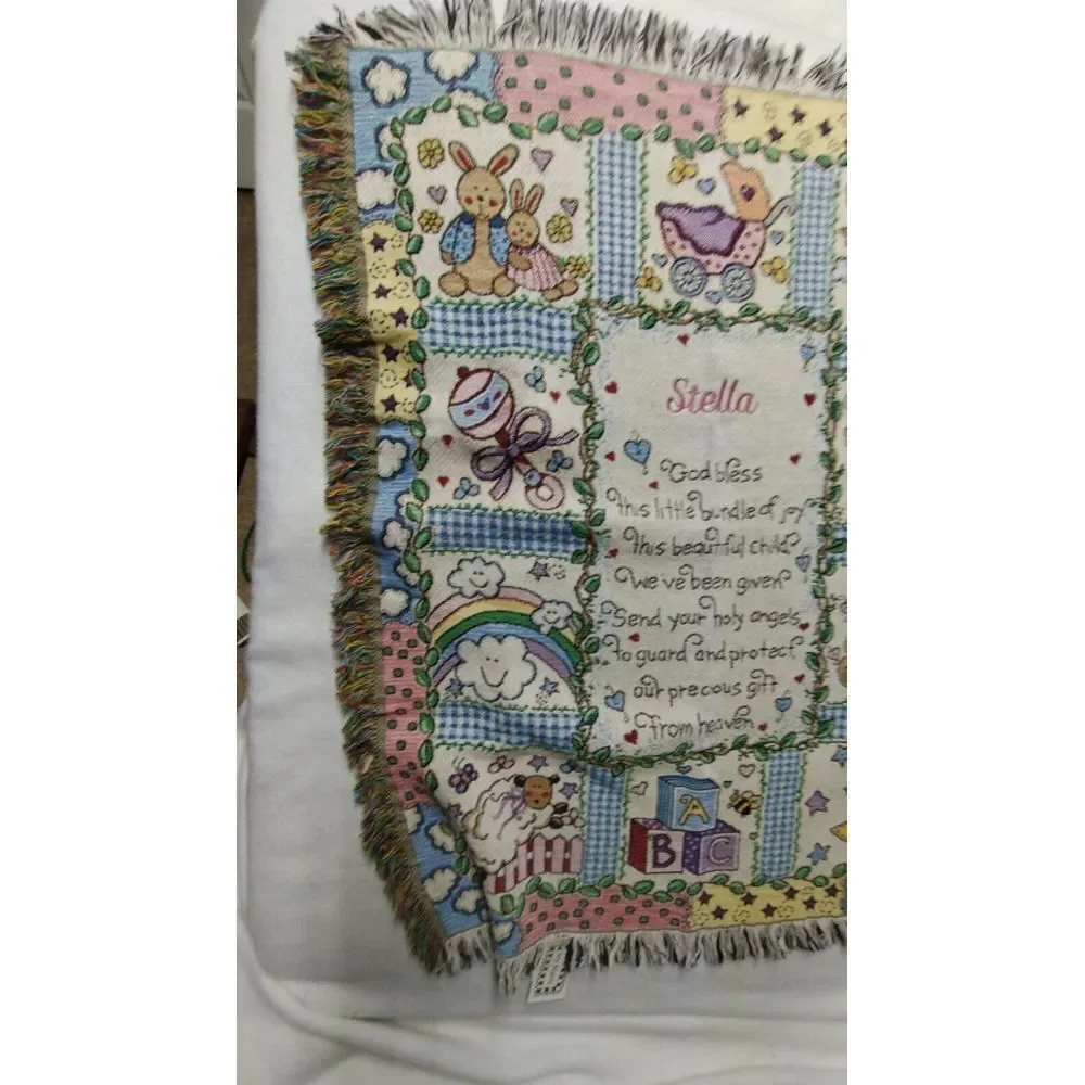 Vintage God Bless Prayer Joy Marie Baby Tapestry Throw‎ Blanket 45